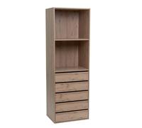 Armario modular de MDF en color natural con cajones y estante, 60x45x180cm | Incluye 5 cajones con cierre silencioso y barra metálica. Optimiza tu vestidor y organiza la ropa cómodamente y sin arrugas