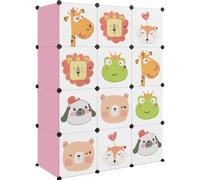 Armario modular para niños de vidaXL, con 12 compartimentos, color rosa, fabricado en polipropileno (PP)