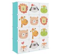 Armario modular para niños de vidaXL, con 12 compartimentos, color verde, fabricado en polipropileno (PP)