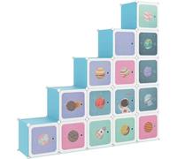 Armario modular para niños de vidaXL, con 15 compartimentos, color azul, fabricado en polipropileno (PP)