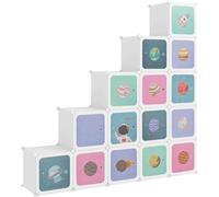 Armario modular para niños de vidaXL, con 15 compartimentos, color blanco, fabricado en polipropileno (PP)