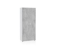 Habitdesign Armario Multiusos 2 Puertas 3 Estantes, 182x80x37 (AltoxAnchoxFondo - en cm), Armario Escobero Color Blanco Artik y Cemento