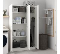 Armario multiusos Dain, armario auxiliar con 3 puertas, armario para ropa con estante para zapatos, armario para escobas, 109 x 37 cm de alto x 180 cm de ancho, color blanco