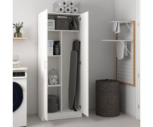 Armario multiusos Dbaldi, armario para escobas con 2 puertas, estante para zapatos con estantes, cuarto de escobas, 73 x 37 x 180 cm, blanco