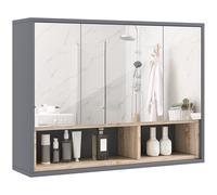 Armario mural HOMCOM, mueble de baño con espejo, armario colgante, espejo de baño con almacenamiento, armarios con 3 puertas y 8 compartimentos, Sun. 80L x 20l x 60H cm, Gris