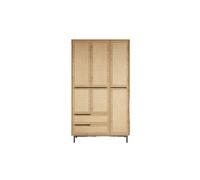 Armario ocean, de color beige claro, estilo moderno, medidas 196x112x55 cm, 3 puertas, 2 cajones y 6 baldas.