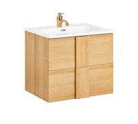 SoBuy BZR172-N: Mueble bajo lavabo con dos cajones, armario de almacenamiento para baño, mueble de lavabo con lavabo integrado, color natural. Dimensiones aproximadas: 61 x 54 x 46 cm (ancho x alto x 