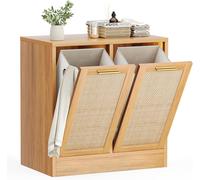 Armario para el baño, diseño de ratán natural transpirable, cesta de almacenamiento para ropa con 2 cestas de lavandería extraíbles, armario de almacenamiento para el baño, antideslizante, 66 x 39,5 x