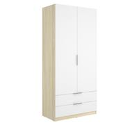 Armario para ropa Emax (L x An x Al: 51,4 x 91 x 203,5 cm, Roble claro/Blanco, Número de cajones: 2 ud.)