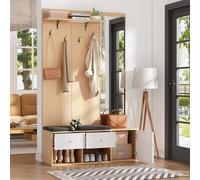 Armario para zapatos con espejo y perchero - Color madera y blanco - 120x40x200 cm - Ideal para la entrada