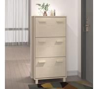 Armario para zapatos HAMAR, color miel, 59,5 x 35 x 117 cm. Fabricado en madera maciza de pino, con 3 puertas abatibles para zapatos. Estantería robusta para la entrada, organizador estrecho de madera