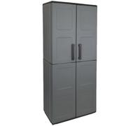 Armario porta escobas en polipropileno, material reciclable y eco-sostenible, está equipado con bisagras de acero y estantes regulables, dimensiones L