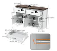 Armario ropero - Aparador - Mueble de almacenamiento - Buffet - Mueble de varios compartimentos - Blanco - 140 cm - Bambú - Sostenible - 4 puertas