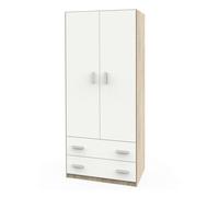 MUEBLES PITARCH | Armario Dormitorio Ropero 2 Puertas 2 Cajones, Roble Cambrian/Blanco, 180x74x50 cm(Alto x Ancho x Fondo), Mueble Auxiliar Moderno, Colección Tibet