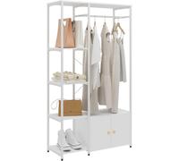 Armario Silecomplaza, abierto con estantes y estructura de acero y MDF, perchero con estante para zapatos, cestas para el salón, dormitorio, tiendas, 180 cm, blanco