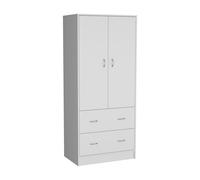 Armario Taly en melamina con 2 puertas ,1 estante, 1 barra para colgar ropa y 2 cajones con rieles metalicos, blanco , 180.1 cm X 78.7 cm X 48.4 cm White