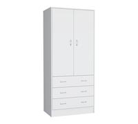 Armario Taly en melamina con 2 puertas ,1 estante, 1 barra para colgar ropa y 3 cajones con rieles metalicos, blanco , 180.1 cm X 78.7 cm X 48.4 cm White