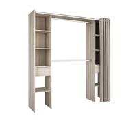 Armario vestidor con 2 cajones, armario abierto dana, vestidor con barras y baldas roble shannon 203x115-190x50 cm 190 cm