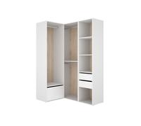 Armario vestidor esquinero 1 zapatero 2 barras metalicas y 2 cajones suit - blanco/roble natural - ancho 105 x prof 124 cm - homekit
