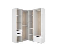Armario vestidor esquinero 2 cajones 3 barras metalicas 1 zapatero suit - blanco/roble natural - ancho 124 - prof 144 cm - homekit