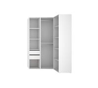 Armario vestidor esquinero 2 cajones 4 estanteras 2 barras metalicas suit - blanco/roble natural - ancho 124 x prof 85cm - homekit