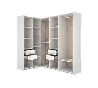 Armario vestidor esquinero 4 cajones 3 barras metalicas suit - blanco/roble natural - ancho 124 - prof 186 cm - homekit