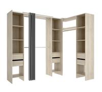 Armario Vestidor Rincón Suit Natural 205x164-234x141 cm - Ropero Modular Espacioso Armario para dormitorio - Fabricado en España - Melamina Alta calidad - Somnia Descanso