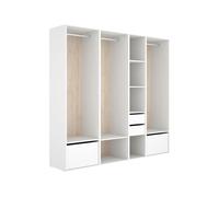 Armario vestidor suit 3 barras con 2 cajones y 2 zapateros blanco/natural 205x218x45 cm