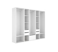 Armario vestidor suit 3 barras con 4 cajones y zapatero blanco/natural 205x256x45 cm