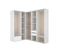 Armario vestidor suit 4 barras con zapatero y compartimentos blanco/natural 205x182,5x144,5 cm