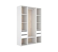 Armario vestidor suit 4 cajones con barra y compartimentos blanco/natural 205x137,5x45 cm