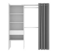 Armario vestidor suit 4 estantes con 2 barras, cortina y cajón blanco 205x160x50 cm