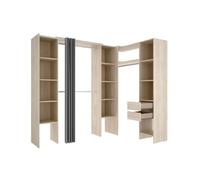Armario vestidor suit reversible 2 cajones + 3 barras + 3 columnas natural 205x164-234x141 cm