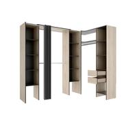 Armario vestidor suit reversible 2 cajones + 3 barras + 3 columnas natural/grafito 205x164-234x141 cm