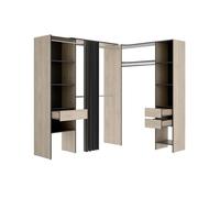 Armario vestidor suit reversible 3 cajones + 3 barras + 2 columnas natural/ grafito 205x164-214x141 cm