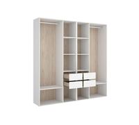 Armario vestidor suit reversible 4 cajones + 2 barras + 2 columnas blanco/natural 205x196x45 cm