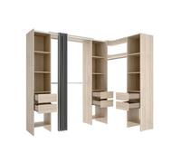 Armario vestidor suit reversible 6 cajones + 3 barras + 3 columnas natural 205x164-234x141 cm