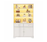 Armario vitrina 100 x 38 x 170 cm - vitrina con 2 puertas, iluminación led, mueble de salón multifunción con 2 cajones, estantería librería, armario grande - blanco