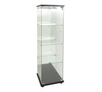Armario Vitrina de Cristal Negro con 4 Estantes de Vidrio Templado, Mueble Expositor con Fondo Espejo e Iluminación LED para Salón, Dormitorio y Oficina