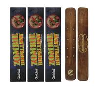 Aromasenses | 3 Cajetillas de Incienso Goloka Zombie Repelent + 1 Tablilla Aromasenses - Natural | 15 gr x 3 cajetillas = 45 gr | Relajación | Meditación | Limpieza Energética