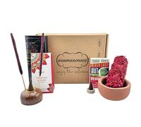 Aromasenses - Caja Surtida Sangre de Dragon - 1 Atadillo Natural Sangre de Dragon + Conos de Incienso + Aceite Esencial + Incienso Sangre de Dragon + Soporte Madera + Soporte ceramico. (Caja 1)
