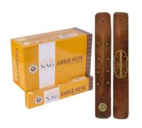 Aromasenses Incienso Golden Nag Ámbar Almizcle Vijayshree + 1 Tablilla Aromasenses | 12 Cajetillas de 15 Gramos = 180 Gramos | Relajación | Meditación | Yoga