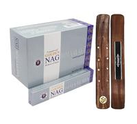 Aromasenses | Incienso Golden Nag Himalaya Vijayshree + 1 Tablilla Aromasenses | 12 Cajetillas de 15 Gramos = 180 Gramos | Relajación | Yoga | Meditación