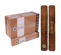Aromasenses | Incienso Golden Nag Mirra Vijayshree + 1 Tablilla Aromasenses | 12 Cajetillas de 15 Gramos = 180 Gramos | Relajación | Meditación | Yoga