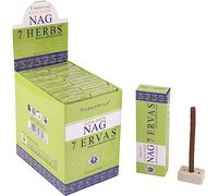Aromasenses | Incienso Masala Dhoops Sticks Golden Nag 7 Hierbas Vijayshree | 12 Cajetillas de 10 Dhoops Cada una | Incluye Soporte Quemador | Yoga | Meditación | Relajación