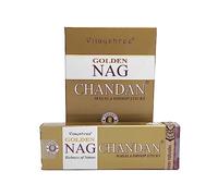 Aromasenses | Incienso Masala Dhoops Sticks Golden Nag Chandan Vijayshree | 12 Cajetillas de 10 Dhoops Cada una | Incluye Soporte Quemador | Meditación | Yoga | Relajación