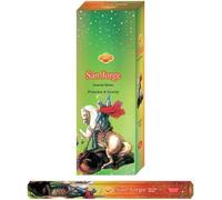 AROMASENSES | Incienso San Jorge Sac | Caja de 6 Tubos Hexagonales con 20 Varillas | Notas de Maderas Nobles y Resinas Fuertes | Sahumerio para Fuerza, Coraje y Protección | Incienso de La India