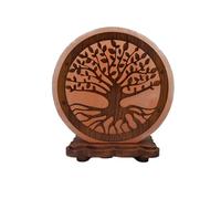 AROMASENSES | Lámpara de Sal del Himalaya | Base de Madera, Cable y Bombilla | lámpara de Sal Natural del Himalaya, Hecha a Mano, 10x20x22 cm | Ideal para Mesita de Noche y Oficina | ÁRBOL DE LA VIDA