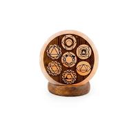 AROMASENSES - Lámpara de Sal del Himalaya USB con Base de Madera | 100% Natural | Hecha a Mano | Luz Fija. (7 Chakras)