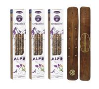 Aromasenses | Pack 3 Inciensos Ullas Alps Orquidea Vainilla Negra | Incineso 100% Natural y Ecológico | Aromaterapia con Hierbas Alpinas | Incienso Orgánico + 1 Tablilla de Madera